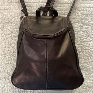 Tignanello Black Leather Backpack with Flap Closure and Sleek Design